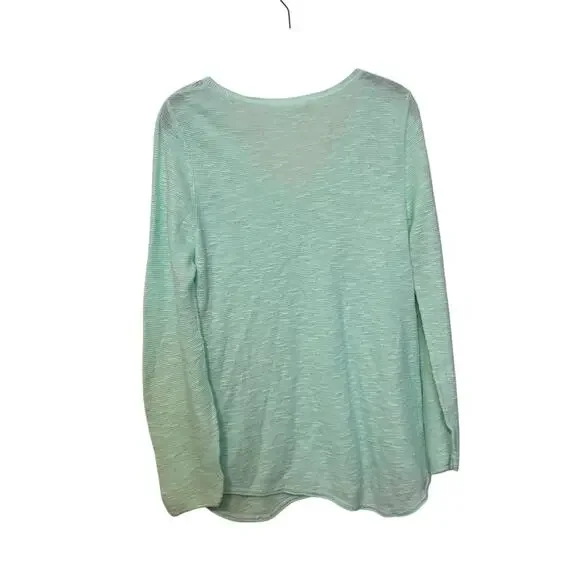 Eileen Fisher Mint Green V Neck Linen Knit Top Size Petite Large PL - Picture 3 of 5